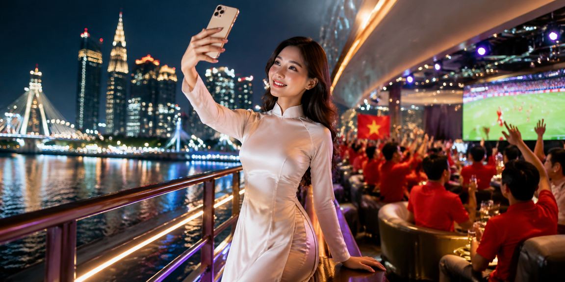 Người dùng Hồ Chí Minh trải nghiệm casino trên điện thoại di động với trang phục áo dài